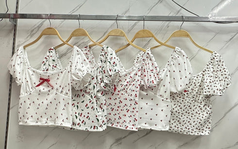 Summer Floral Print Square Neck Crop Tops